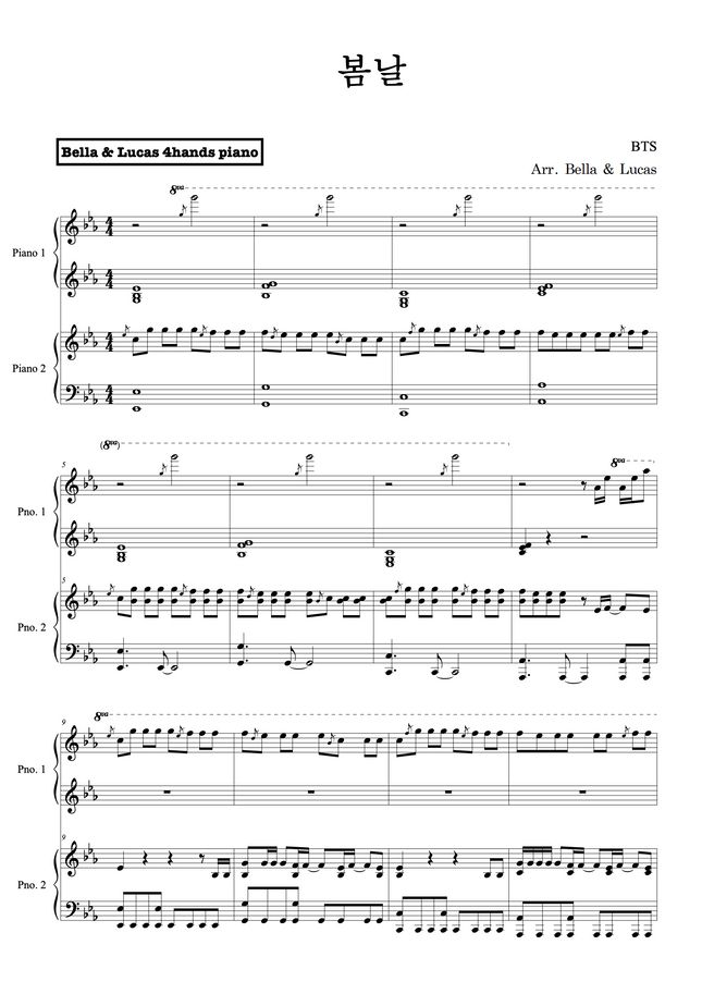 BTS Spring Day (4Hands Piano) by Bella&Lucas Sheet Music