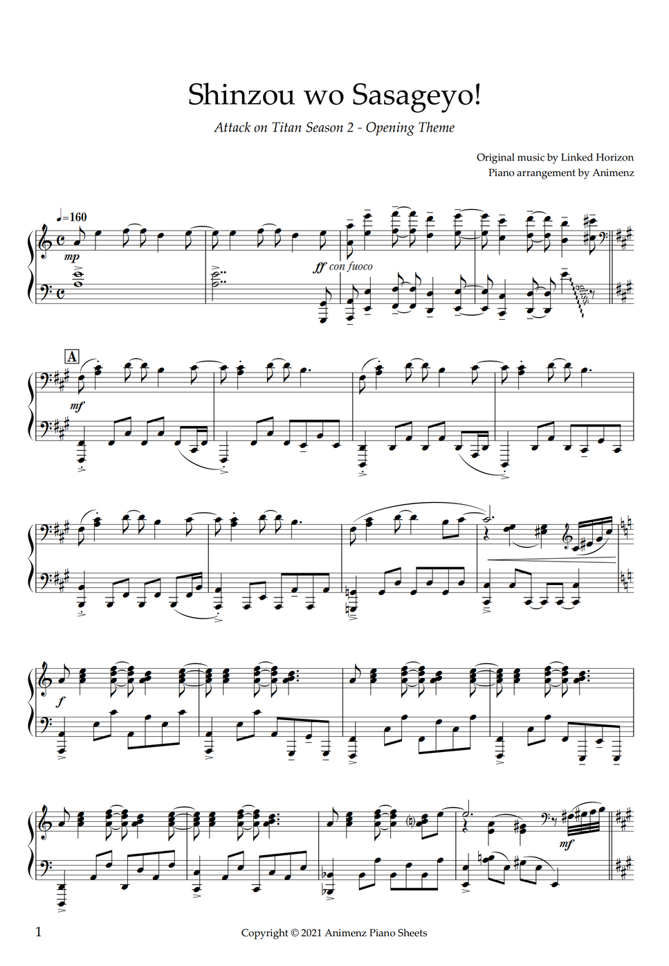 Linked Horizon Shinzou wo Sasageyo! (Attack on Titan S2 OP) by Animenz Partition musicale