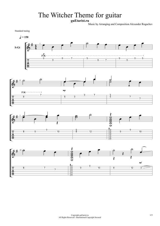 The Witcher 3 For Guitar 3 arranged By A Rogachev Sheet