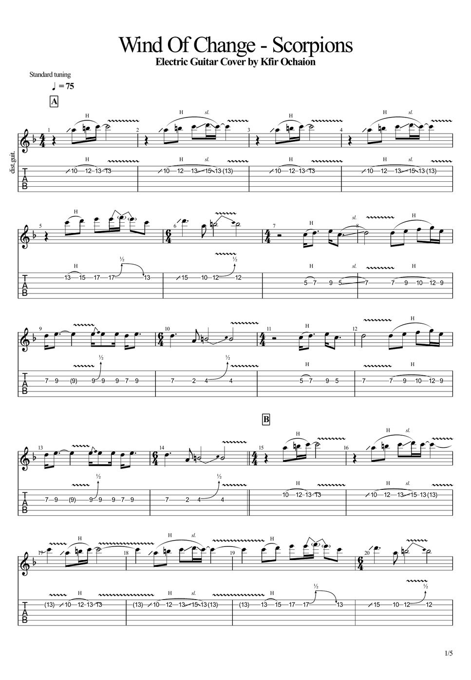 Scorpions Wind Of Change TAB by Kfir Ochaion