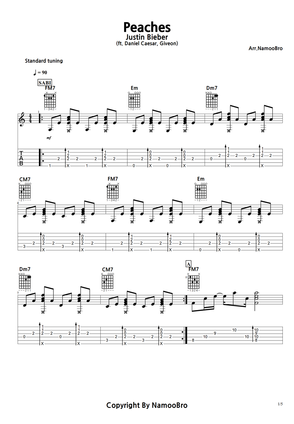 Justin Bieber (ft. Daniel Caesar, Giveon) Peaches by NamooBro Sheet