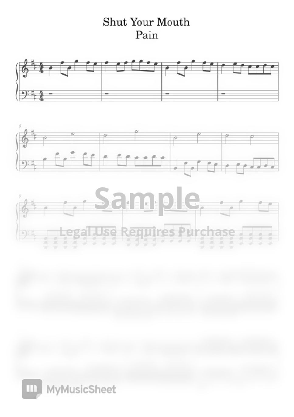 Pain Shut Your Mouth by Piano Go Life Sheet