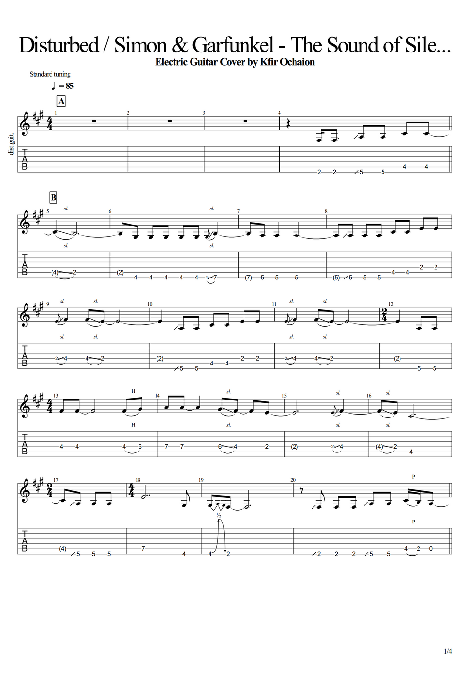 Disturbed The Sound of Silence by Kfir Ochaion Sheet Music