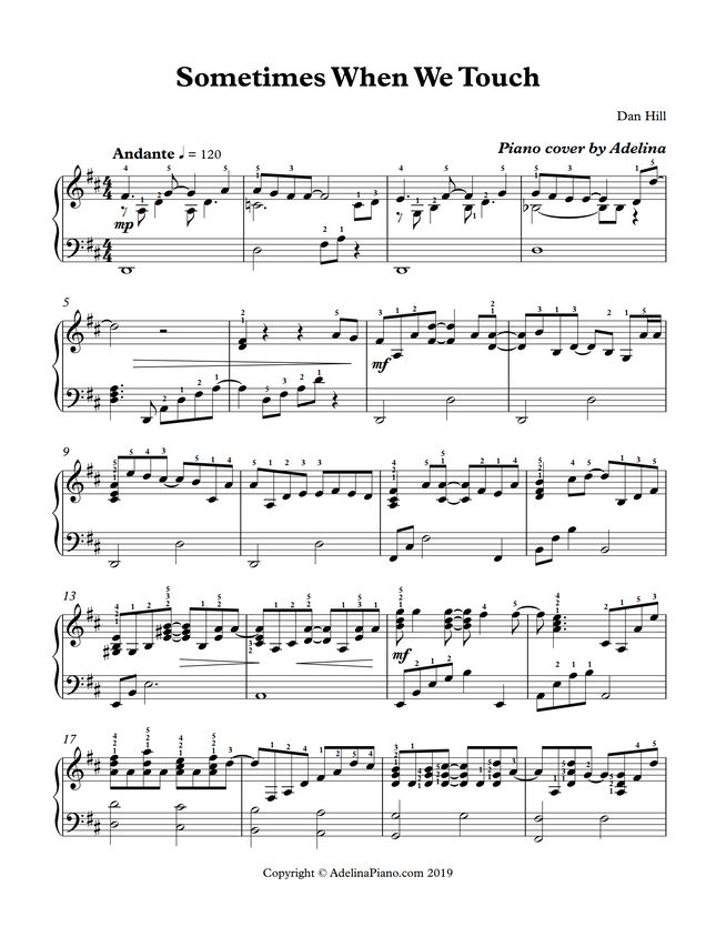 Dan Hill Sometimes When We Touch by Adelina Piano Sheet Music