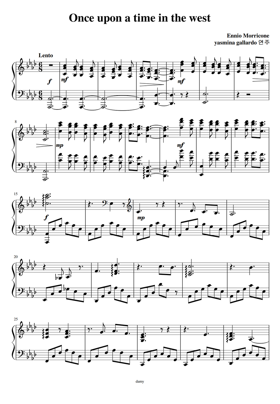 Ennio morricone once upon a time in the west ost piano spartito by damy