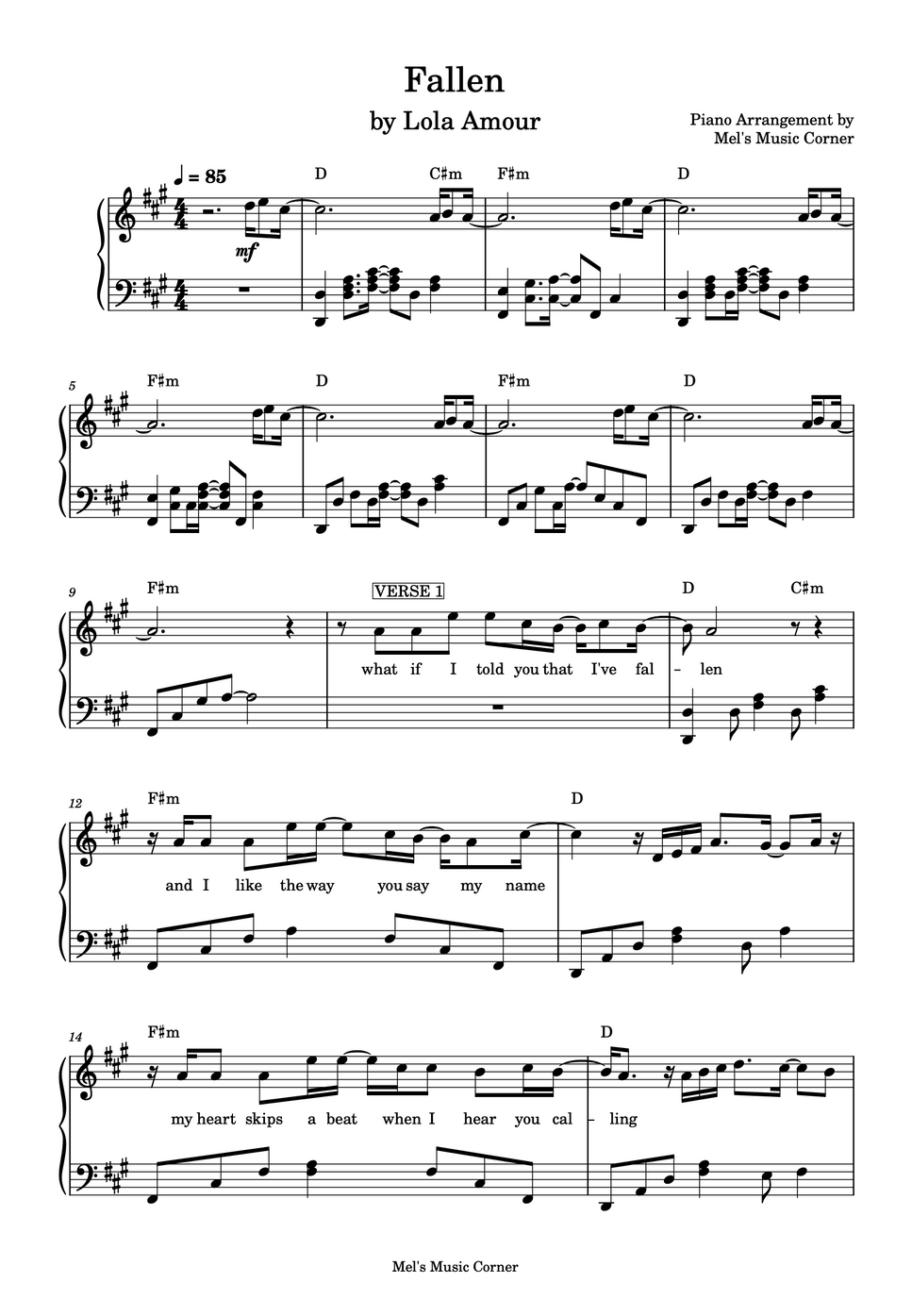 Lola Amour Fallen (piano sheet music) Hoja by Mel's Music Corner