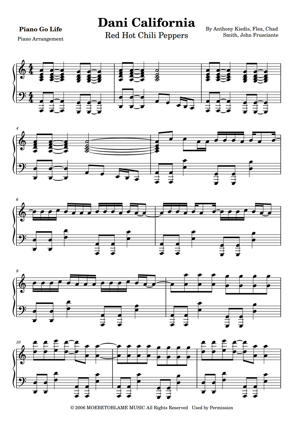 Red Hot Chili Peppers Dani California Nuty by Piano Go Life