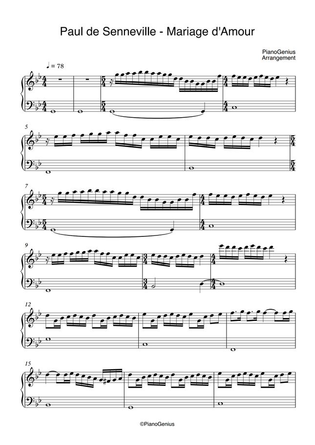 Paul de Senneville Mariage d'Amour (EASY) by PianoGenius Sheet Music