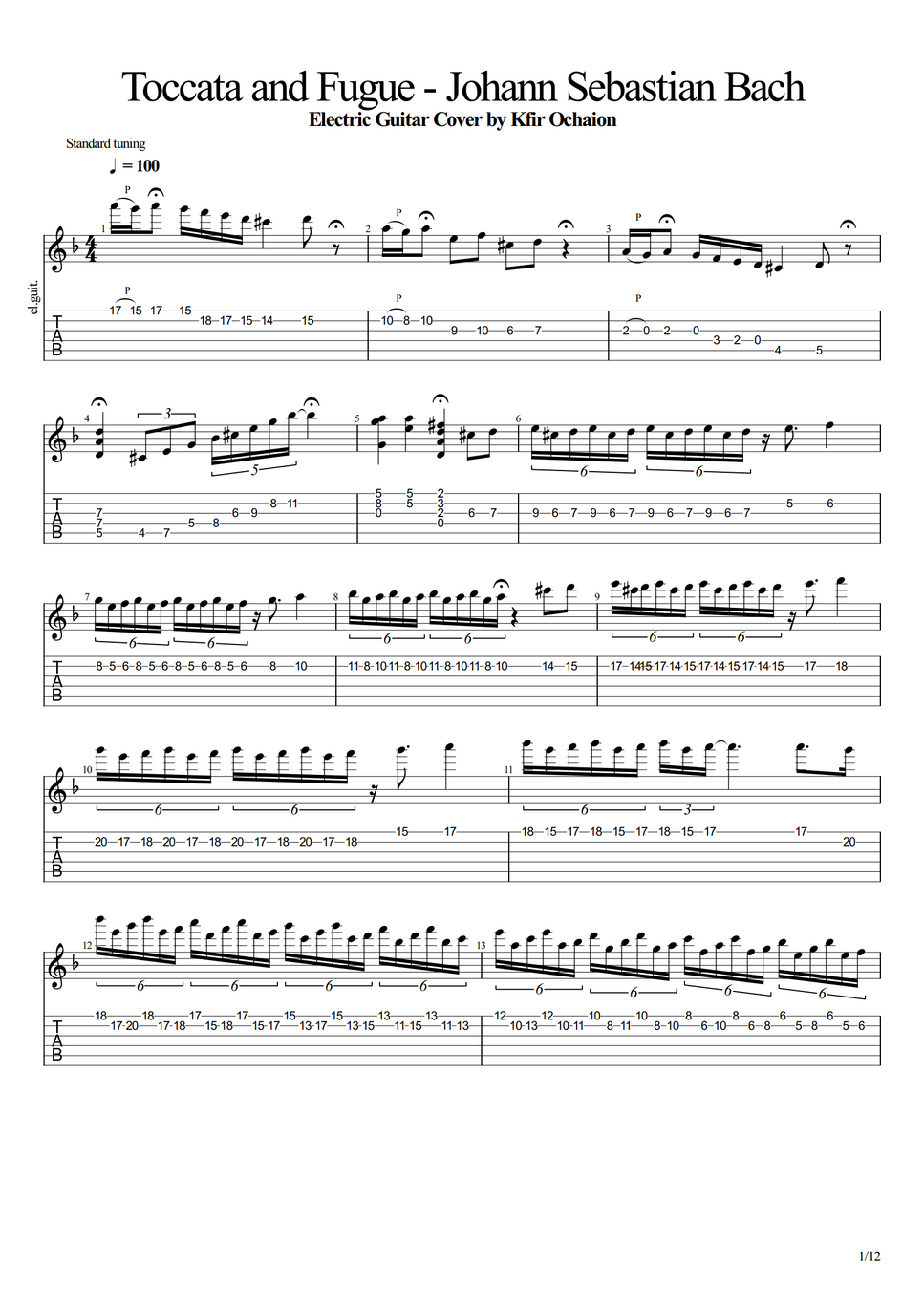 Toccata And Fugue In D Minor Guitar Tab Johann Sebastian Bach - Toccata and Fugue in D minor by Kfir Ochaion Sheet