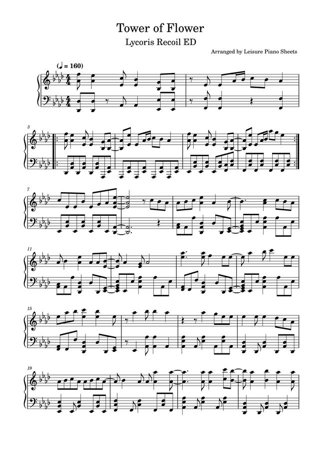 SAYURI 花の塔 Tower of Flower by Leisure Piano Sheets Sheet Music