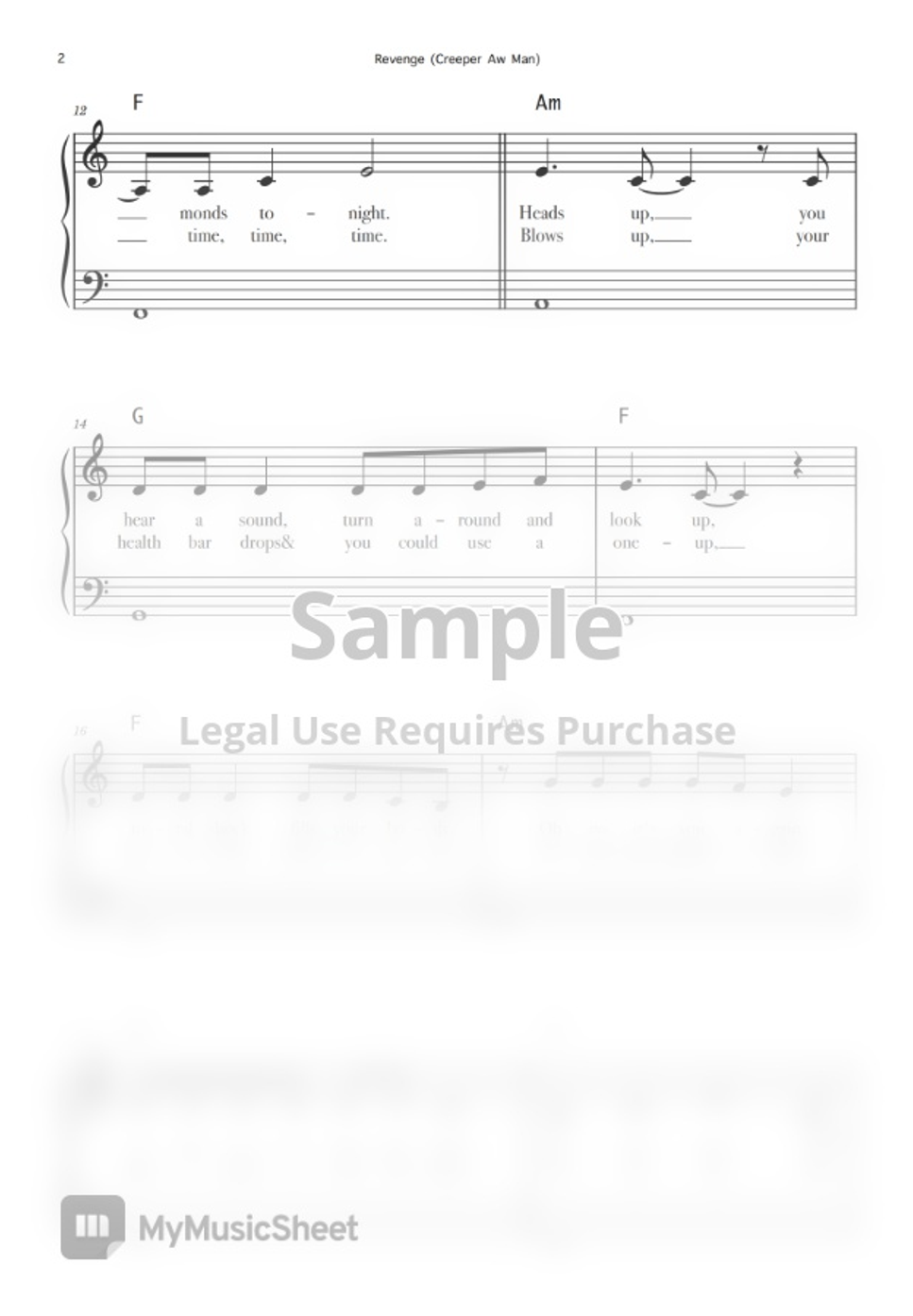 Minecraft Revenge (Creeper Aw Man) by Aldora Davita Sheet