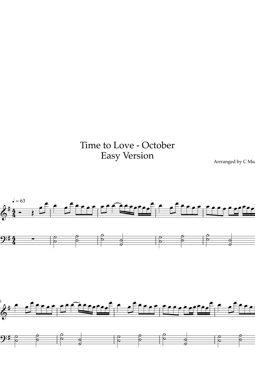 October Time to Love (Easy Version) by C Music Sheet