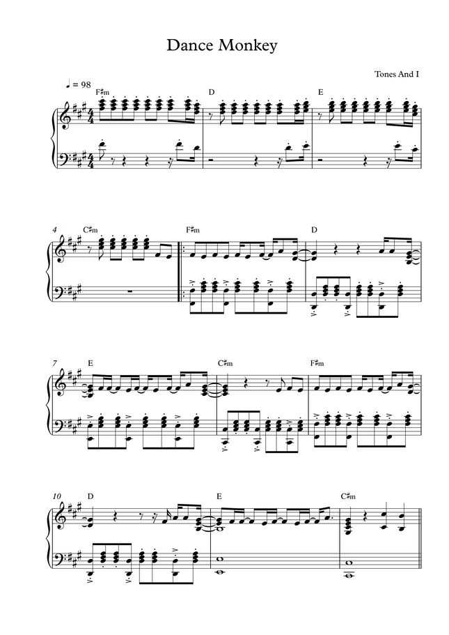 Tones And I Dance Monkey (Original Key) by Pineapplechord Sheet Music