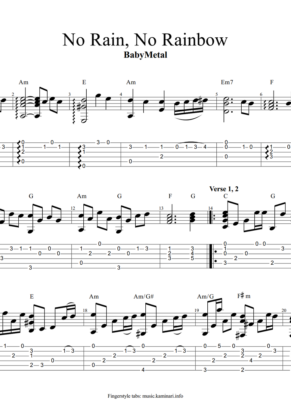 Babymetal No Rain, No Rainbow 「止まない雨」楽譜