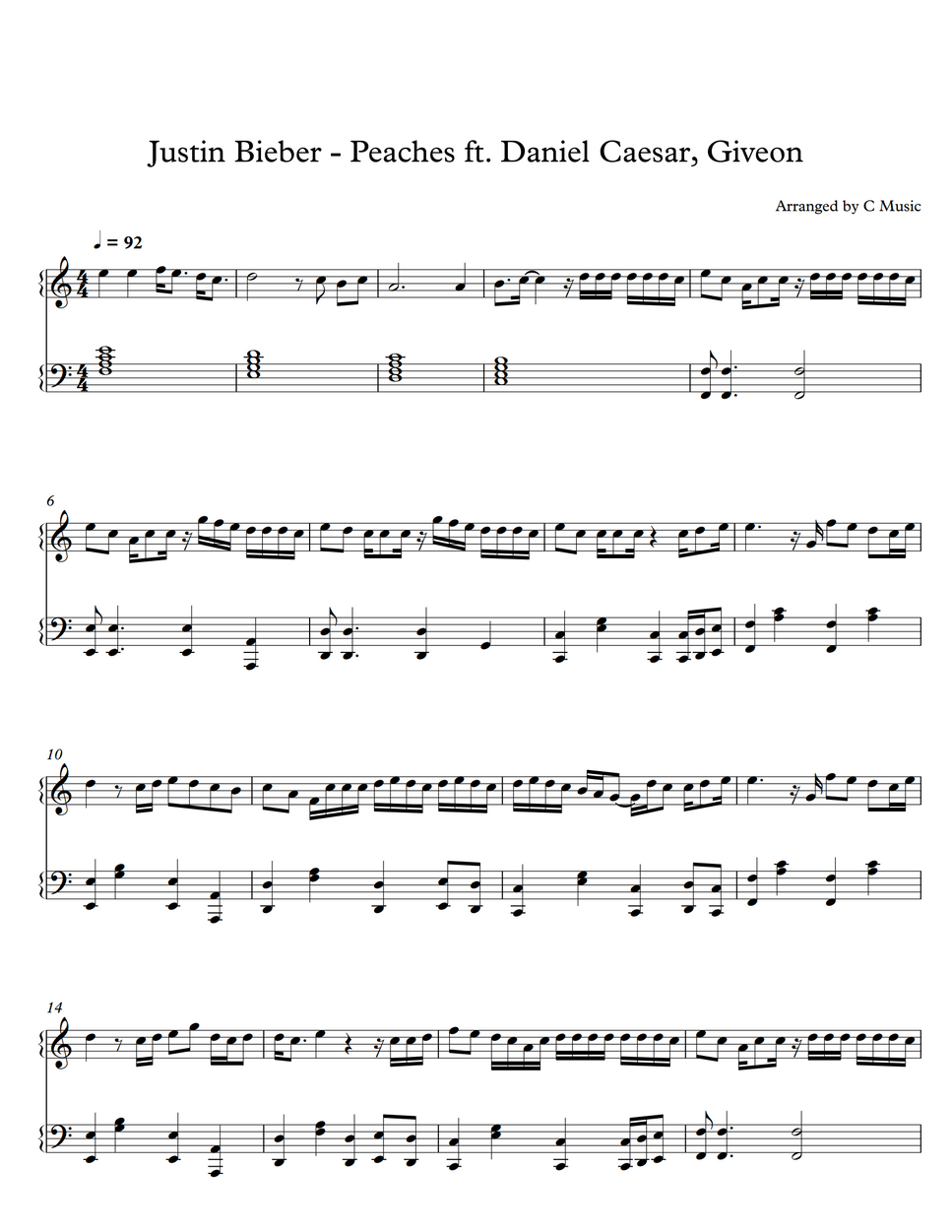 Justin Bieber ft Daniel Caesar, Giveon Peaches by C Music Sheet