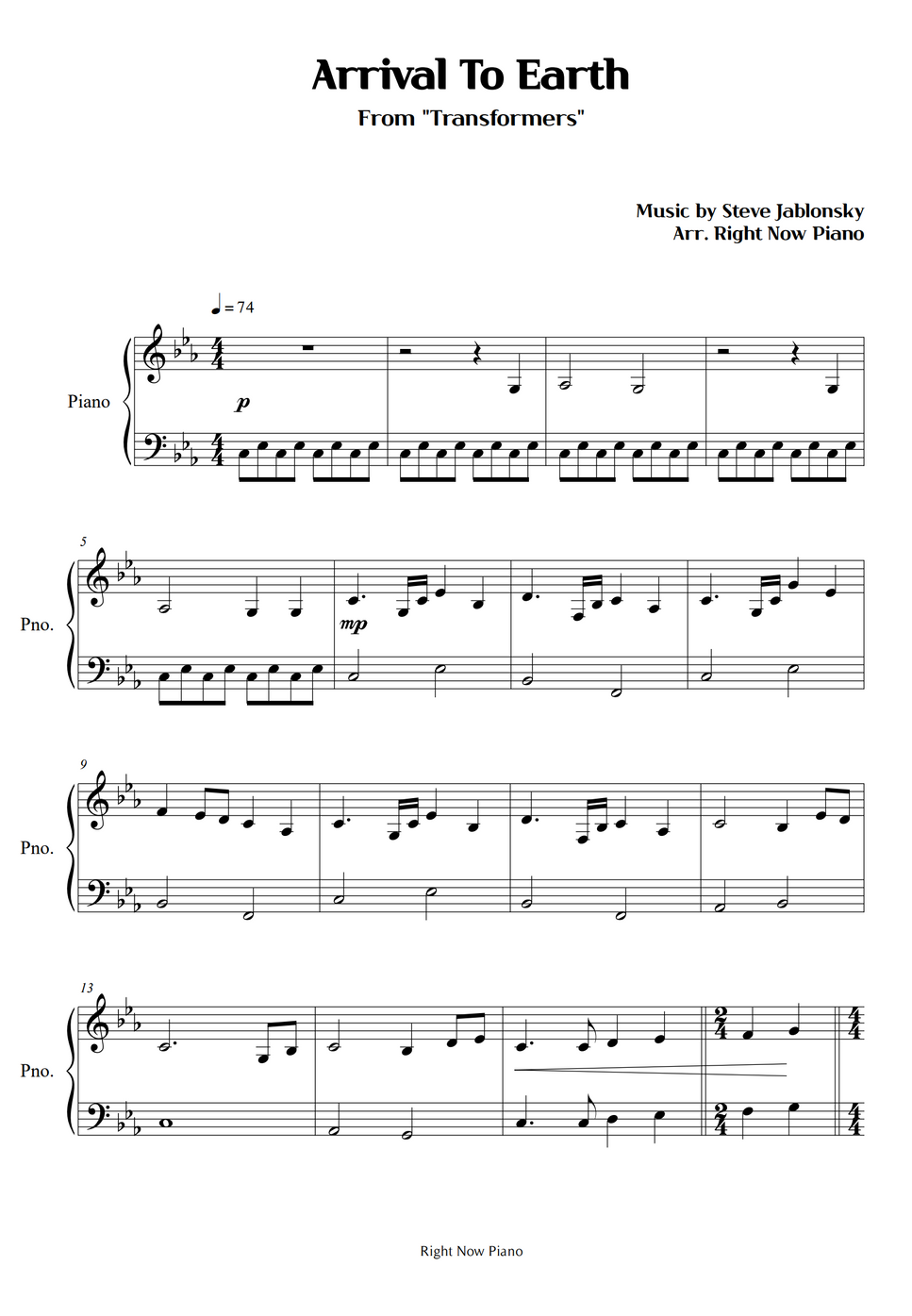 Arrival to earth sheet music