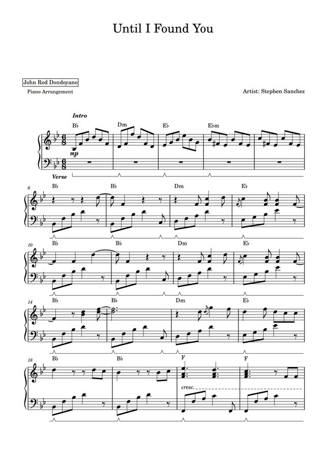 Stephen Sanchez - Until I Found You (PIANO SHEET) by John Rod Dondoyano