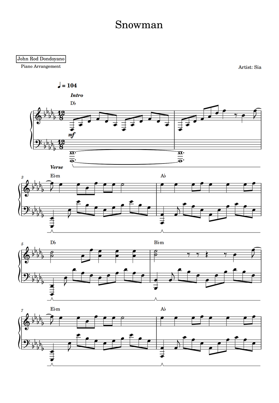 Sia Snowman (PIANO SHEET) by John Rod Dondoyano Nuty
