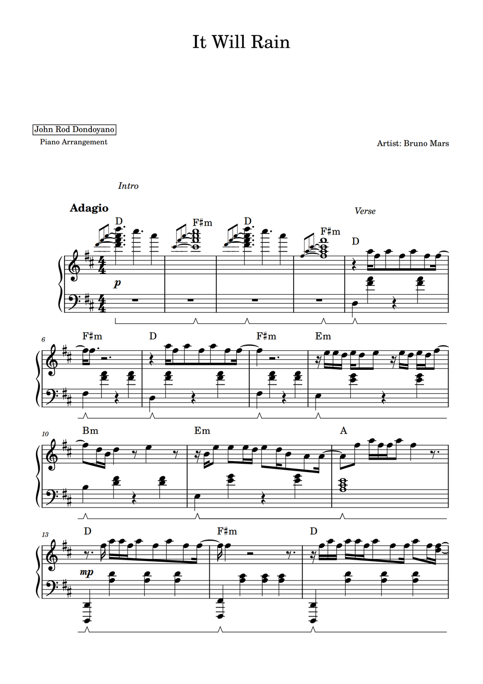Bruno mars it will rain piano sheet by john rod dondoyano 