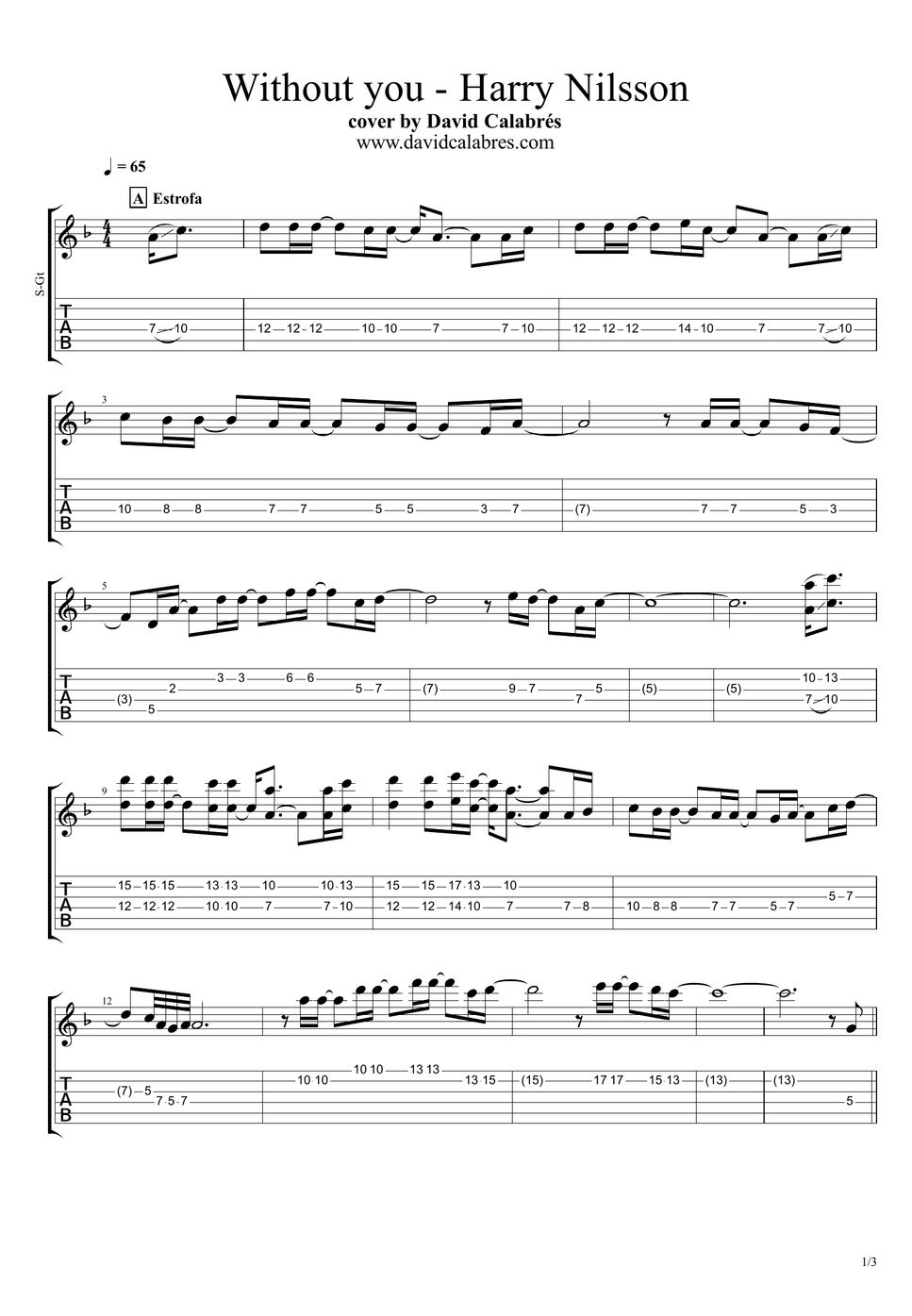 Harry Nilsson - Without You TAB by David Calabrés