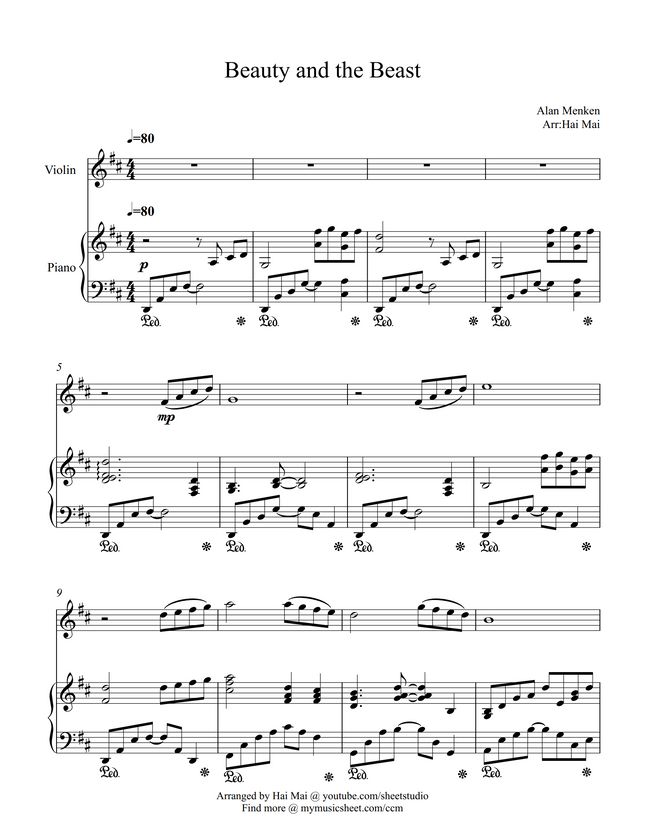 Alan Menken Beauty and the Beast for Violin solo and Piano