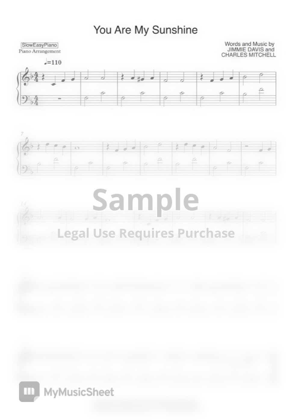 Johnny Cash You Are My Sunshine [Easy + Midi] Hoja by SlowEasyPiano