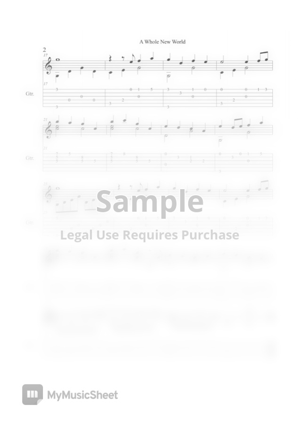 Aladdin OST 알라딘 - a whole new world (guitar tab 기타 타브 악보) by Woojeong ...