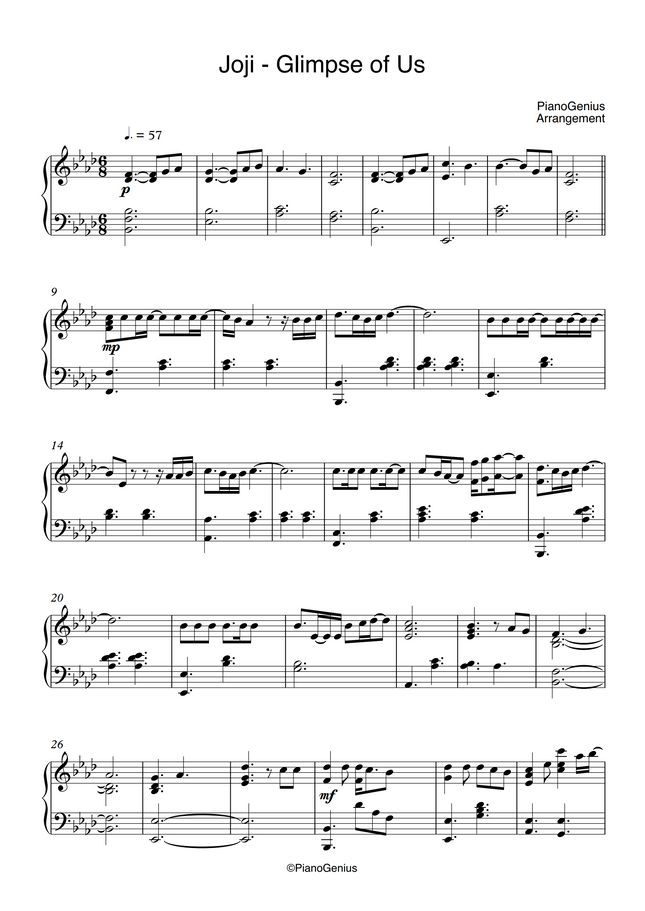 Joji - Glimpse of Us by PianoGenius Sheet Music