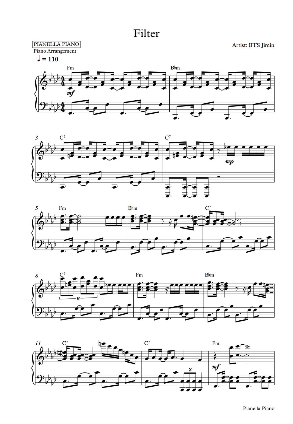 BTS Jimin Filter (Piano Sheet) Sheet by Pianella Piano