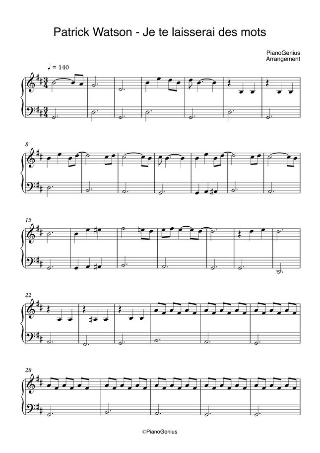 Je Te Laisserai Des Mots Chords Patrick Watson - Je te laisserai des mots (EASY) by PianoGenius Sheet Music