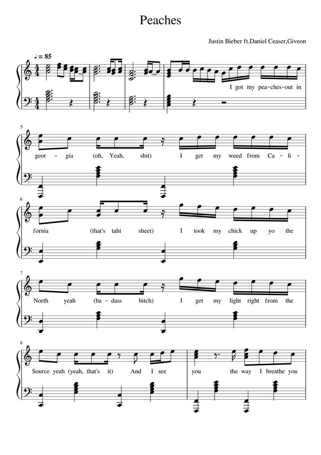 Justin Bieber ft.Caesar.Giveon Peaches by Valeriya Zahonyayeva Sheet