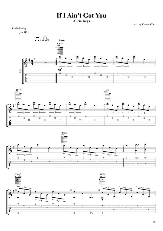 Alicia Keys If I Ain't Got You Fingerstyle Guitar by Acoustic tab Sheet Music Alicia Keys If I Ain't Got You Fingerstyle Guitar by Acoustic tab Sheet Music