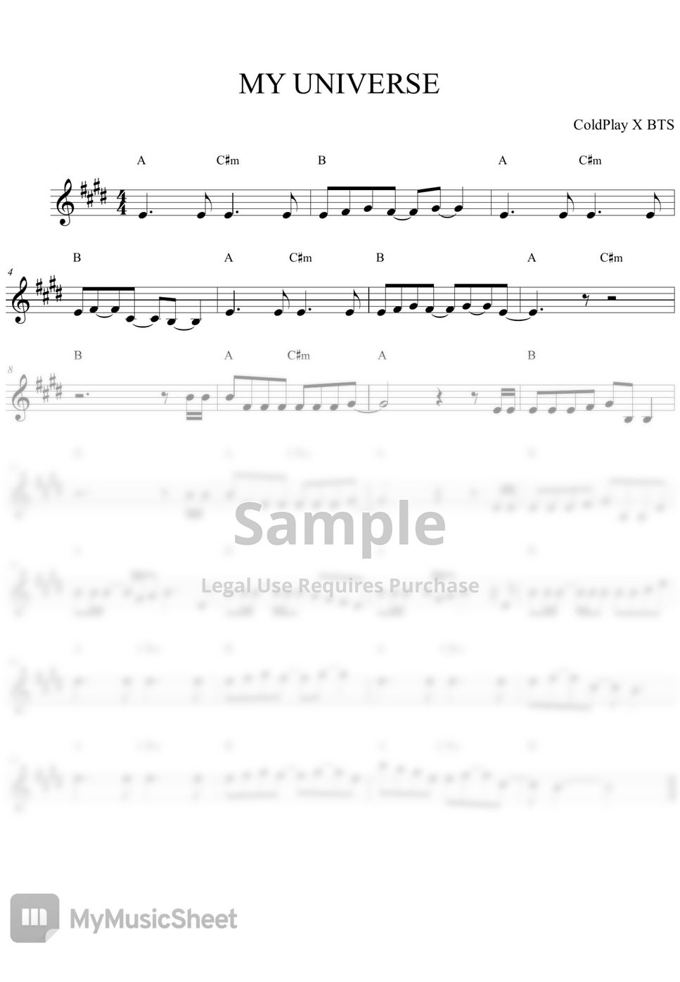 Coldplay X BTS My Universe (Do = A) Sheet by Mei.Blessed