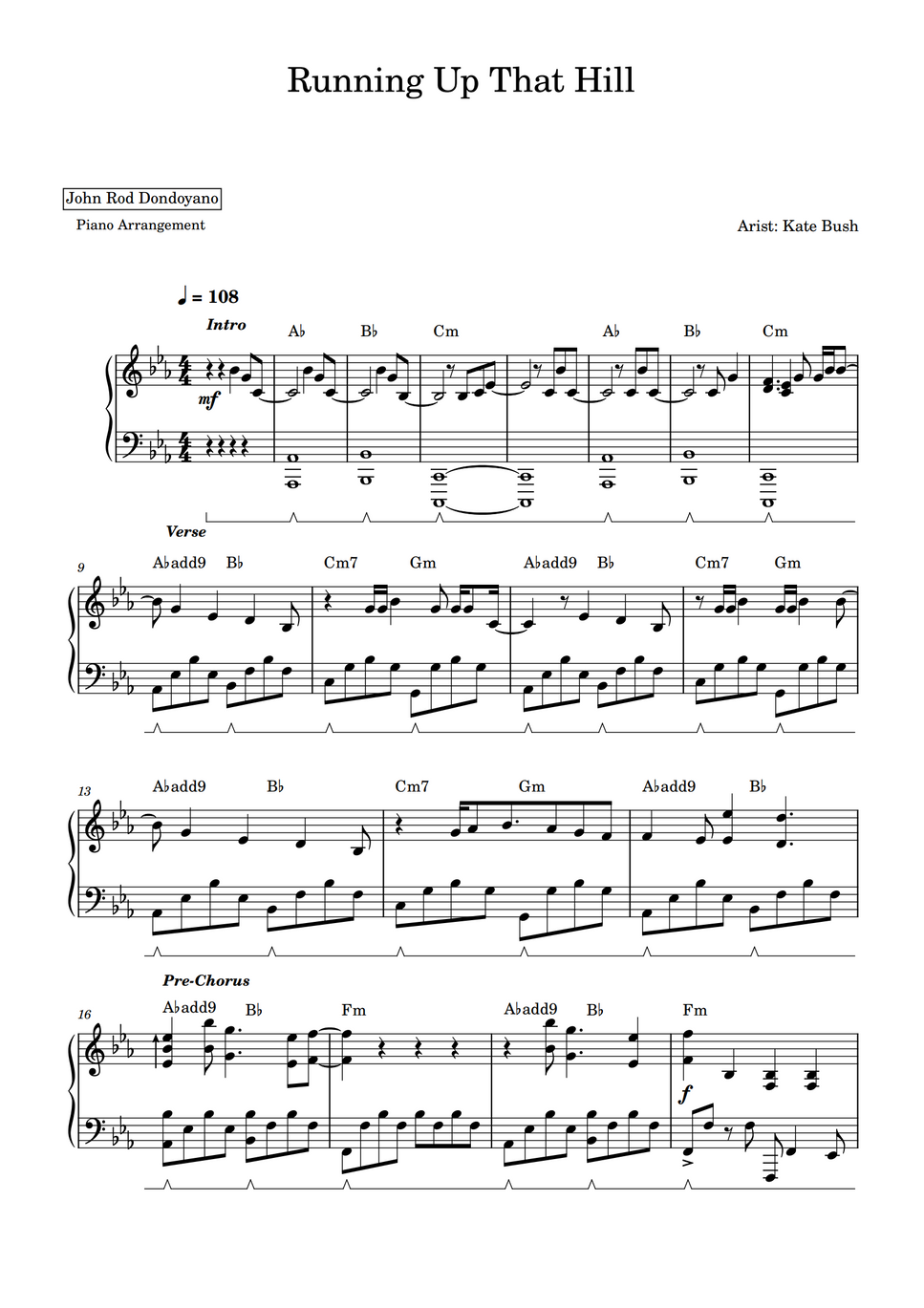Kate Bush Running Up That Hill (PIANO SHEET) by John Rod Dondoyano Sheet
