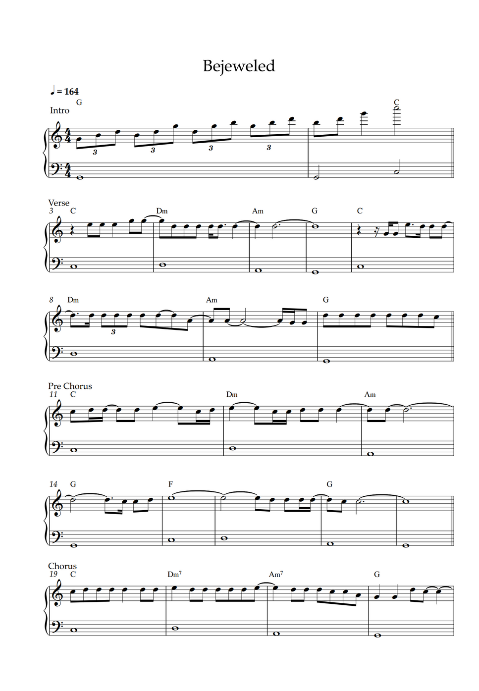 Taylor Swift Bejeweled (EASY PIANO SHEET) by Pianella Piano Sheet