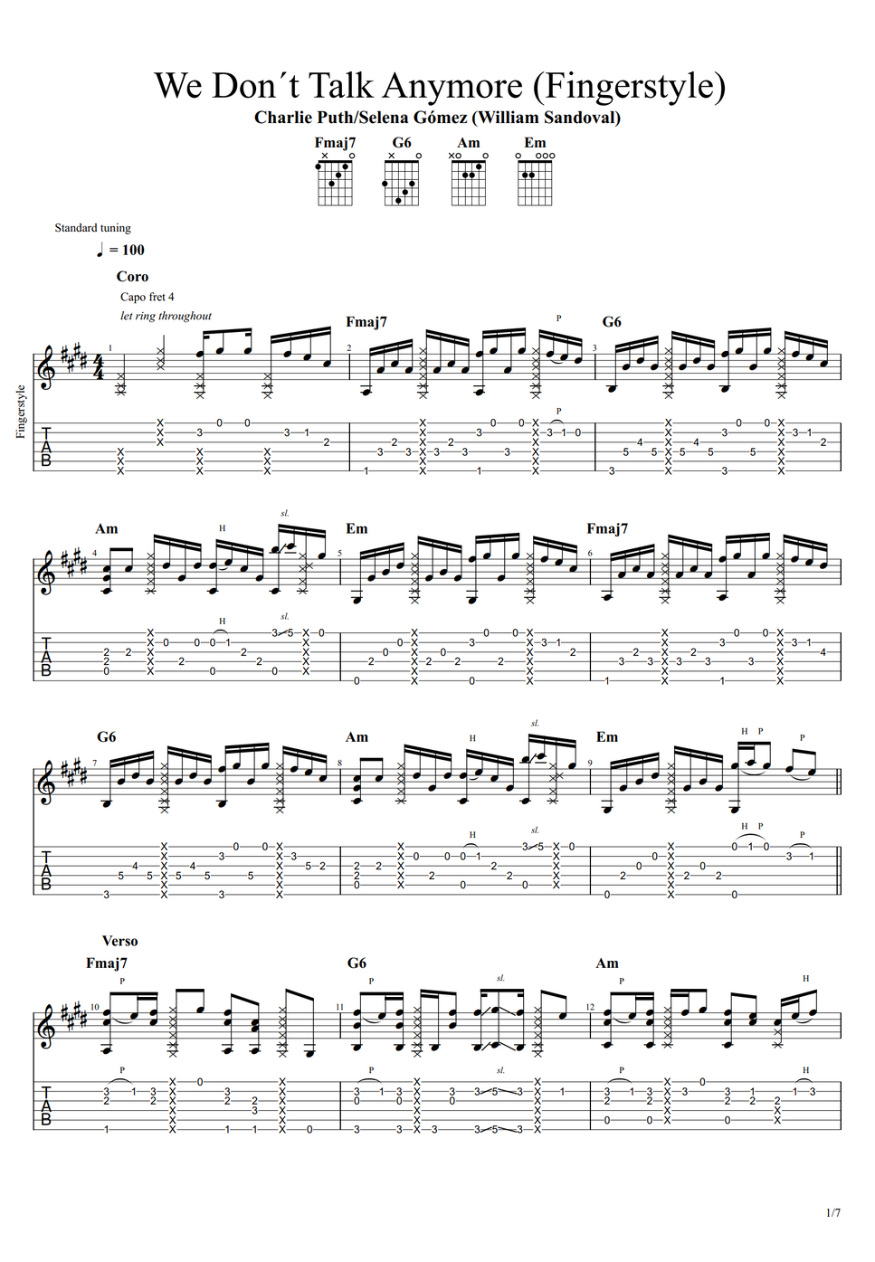 Charlie Puth/Selena Gómez - We don´t talk anymore (Fingerstyle Guitar ...