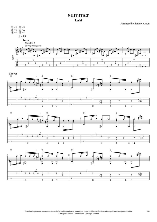 keshi summer (fingerstyle guitar tab) Sheet Music