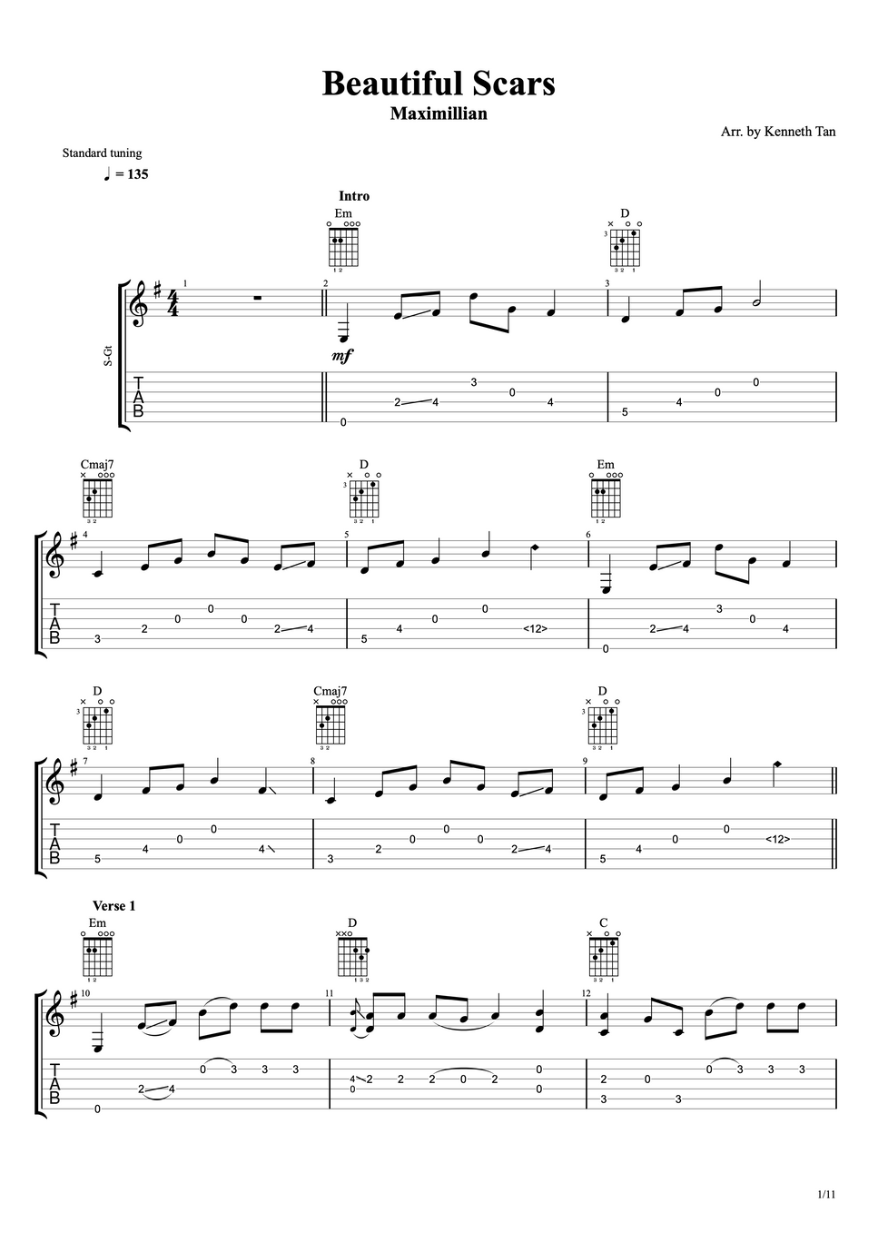 Maximillian Beautiful Scars Fingerstyle Guitar Hoja