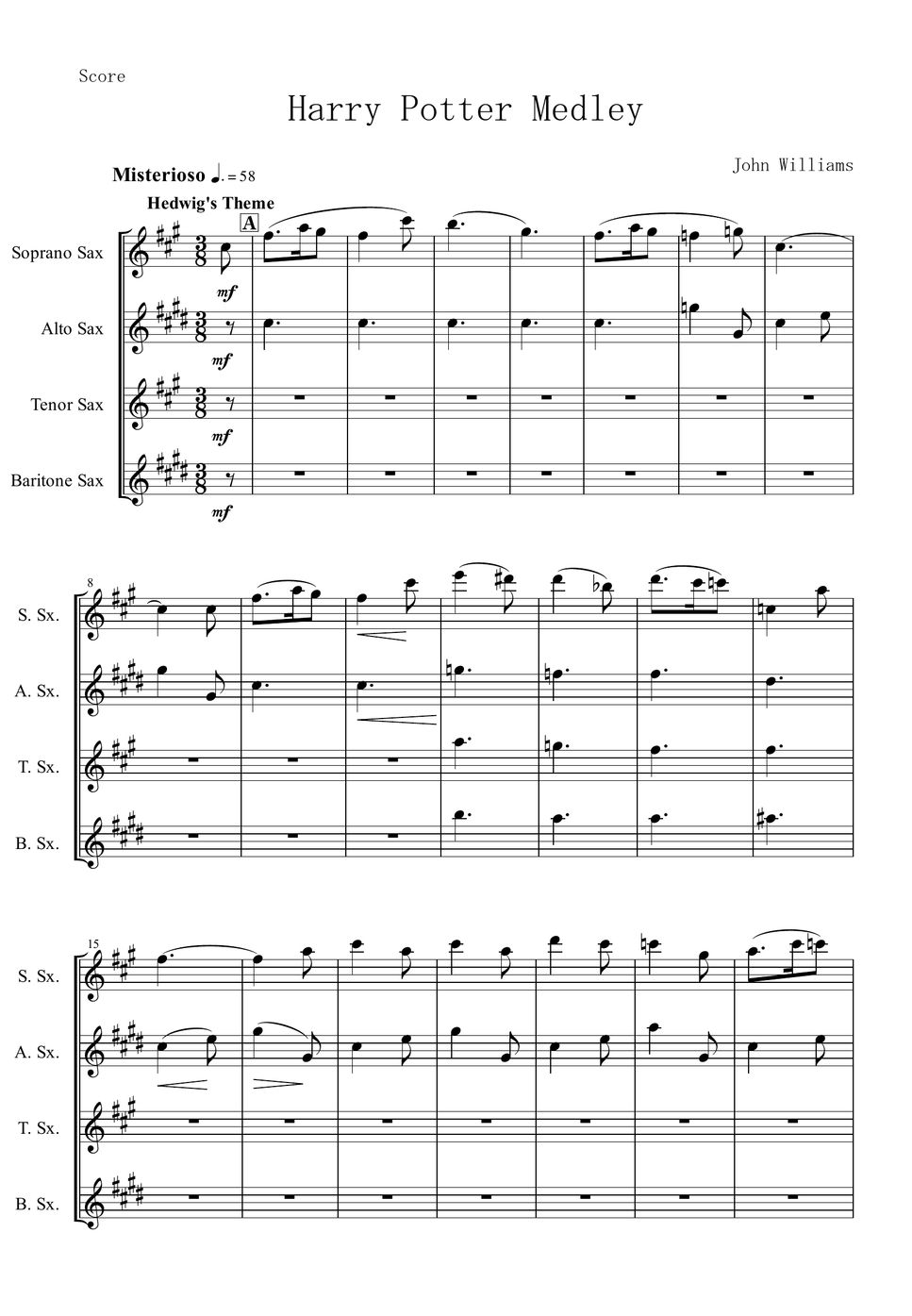Harry Potter Medley (Sax Quartet) Sheet
