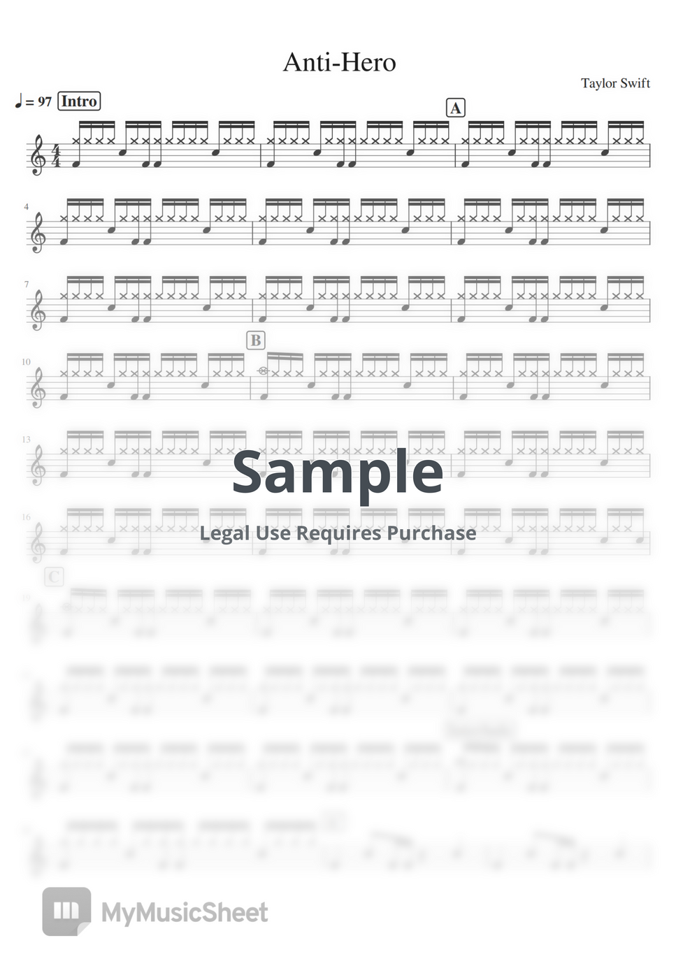 Taylor Swift - Anti-Hero (For Drumming) Sheet by 썽이