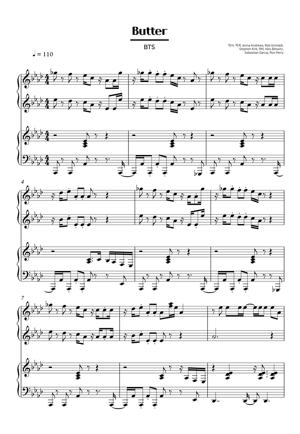 BTS (방탄소년단) Butter (버터) (4hands) by SweetPiano Partition musicale