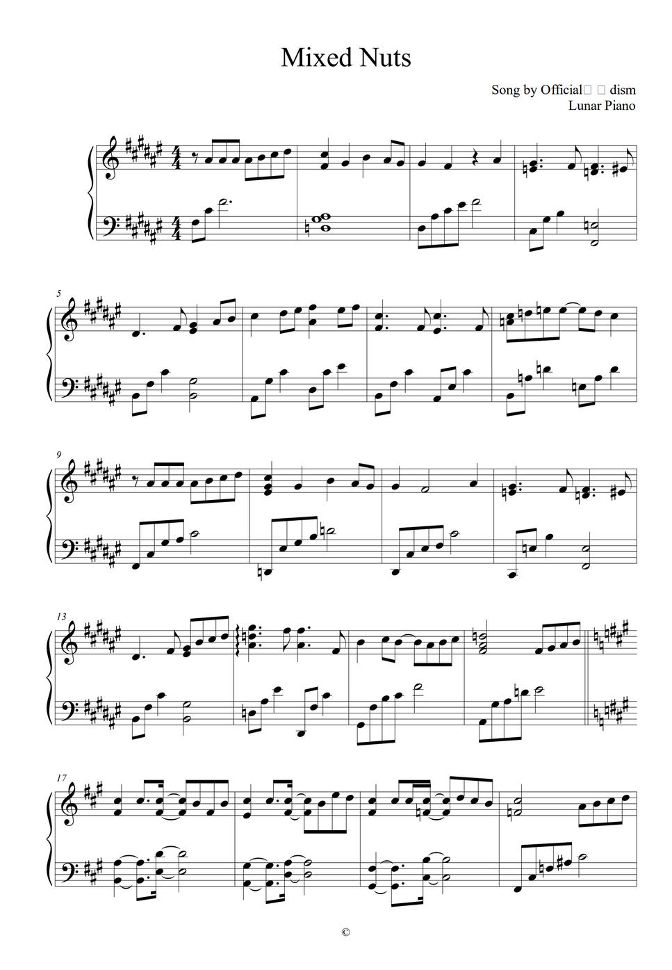 Official髭男dism Mixed Nuts (SPY X FAMILY OP) by Lunar Piano楽譜