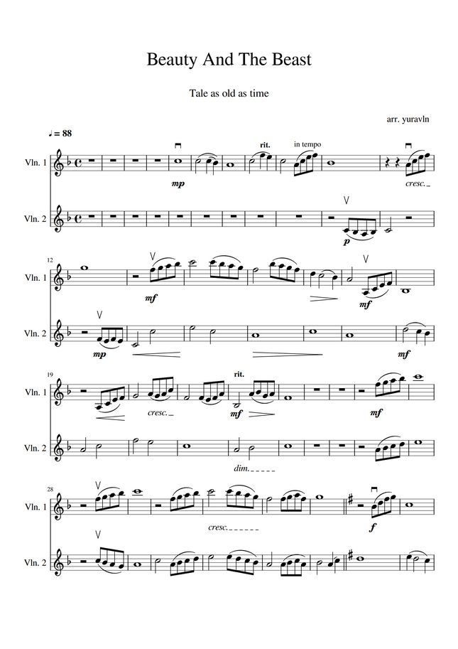 Tale As Old As Time Violin Sheet Music Beauty and the Beast OST - Tale as old as time by yuravln Sheet Music