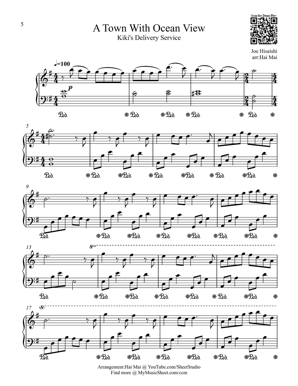 Kiki's Delivery Service A Town With An Ocean View for Easy Piano by