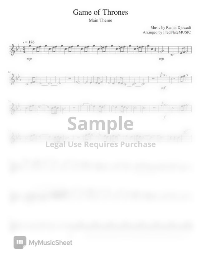 Game of Thrones Main theme 플룻 독주 Sheet Music