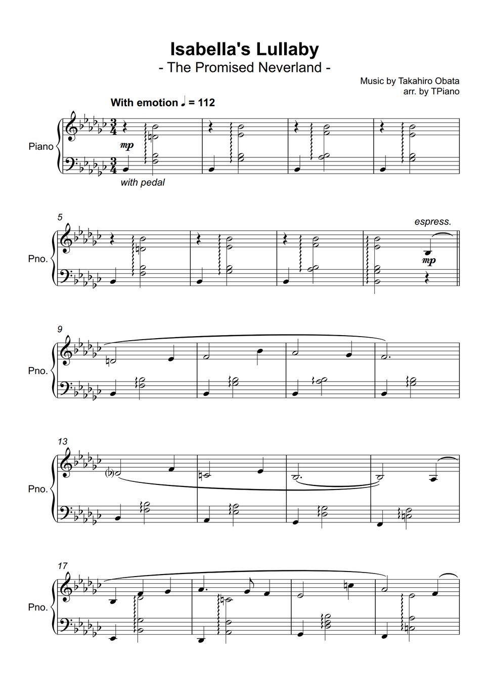 The Promised Neverland Isabella's Lullaby by T.Piano Sheet