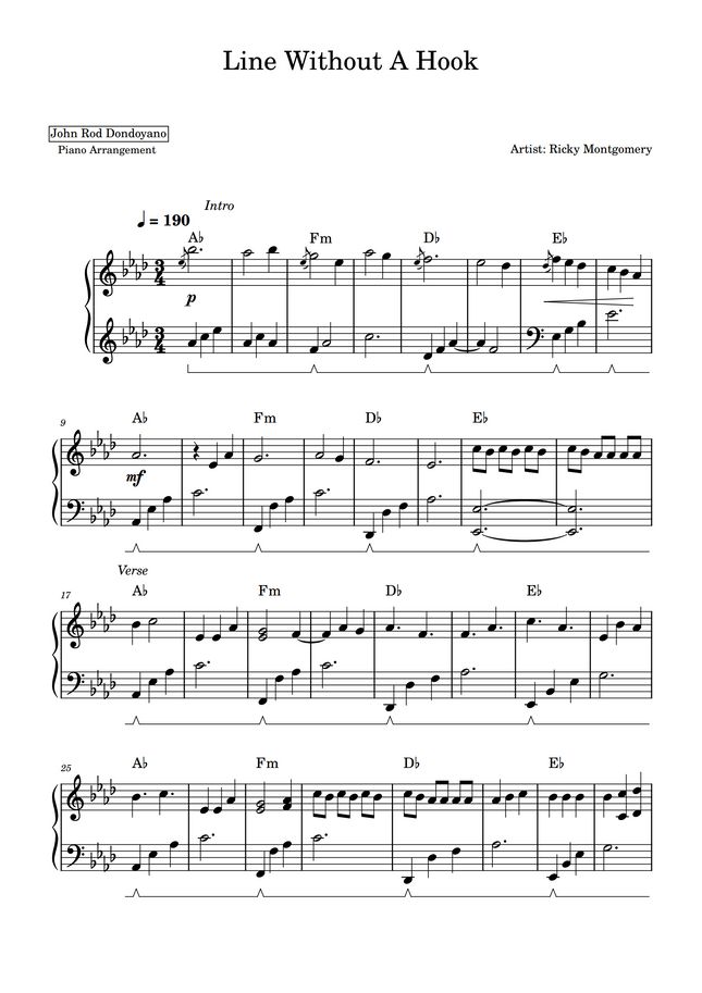 Ricky Montgomery Line Without A Hook (PIANO SHEET) by John Rod