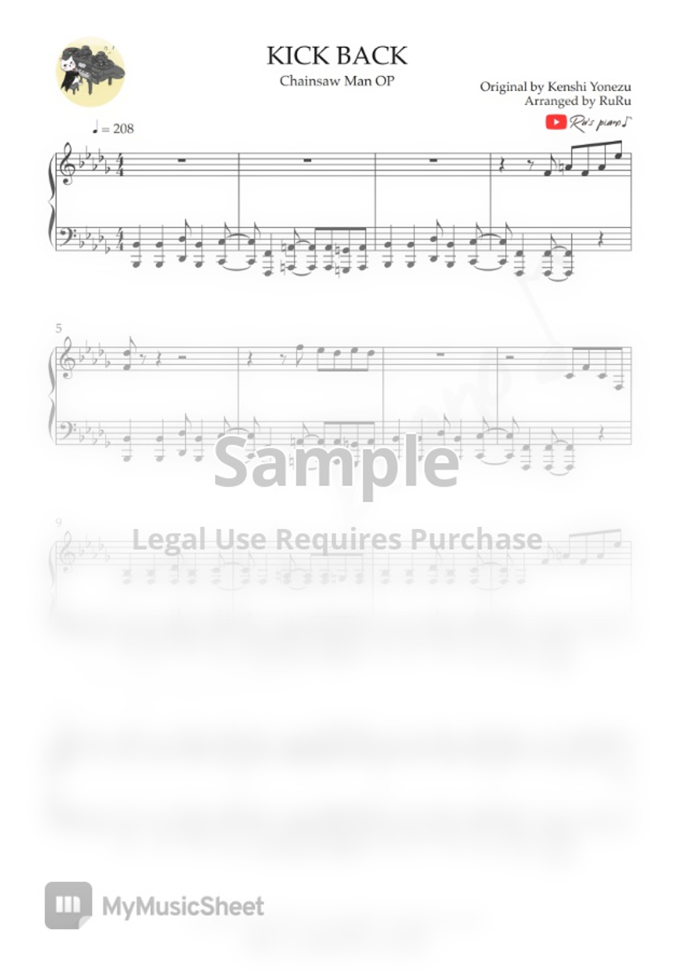 Chainsaw Man OP KICK BACK by Ru's Piano Sheet