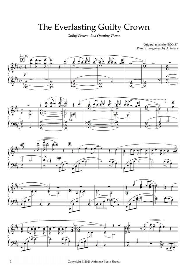 Egoist The Everlasting Guilty Crown Guilty Crown Op2 By Animenz Sheet