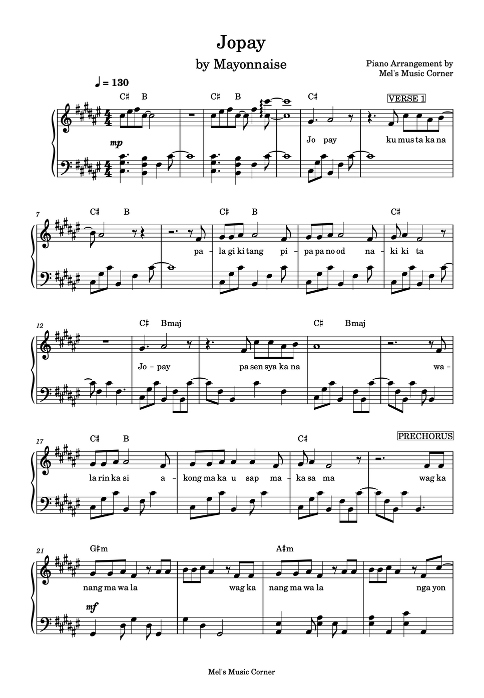 Mayonnaise Jopay (piano sheet music) by Mel's Music Corner 악보